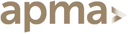 APMA logo in gold with arrow symbol