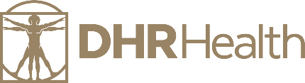 DHR Health logo with Vitruvian Man icon